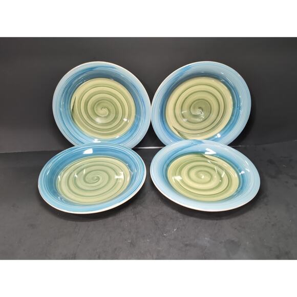 Pier 1 Other - Pier 1 Green Swirl Plates, Blue Rim Salad Plates, Discontinued, 2011, Set of 4